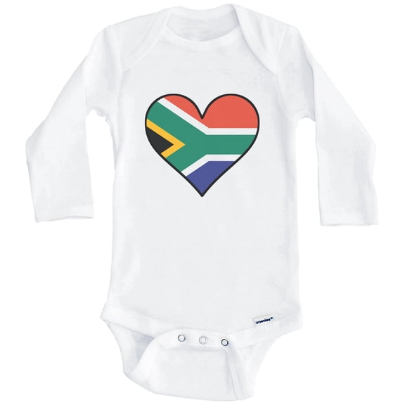 South African Flag Baby Bodysuit - Cute South African Flag Heart - South Africa Baby Bodysuit (Long Sleeve), 0-3 Months White