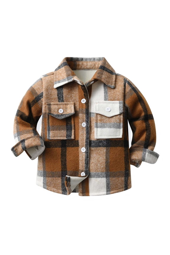 Toddler Flannel Shirt Jacket Long Sleeve Turndown Lapel Plush And Thicken Shacket Boys Girls Plaid Shirts Coats