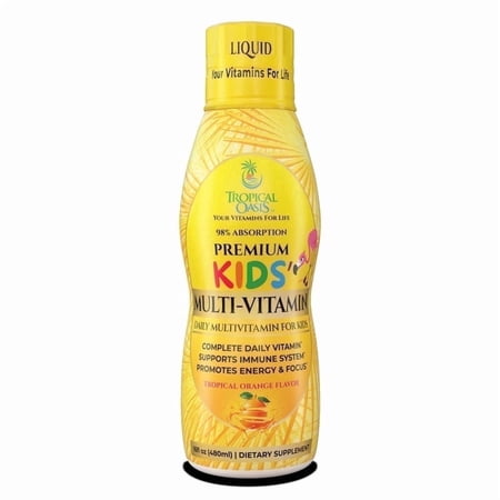 Tropical Oasis Daily Multivitamin for Kids, Liquid Supplement for Complete Daily Vitamin with 14 Essential Nutrients, Orange Flavor, 16 fl oz, 32 Servings