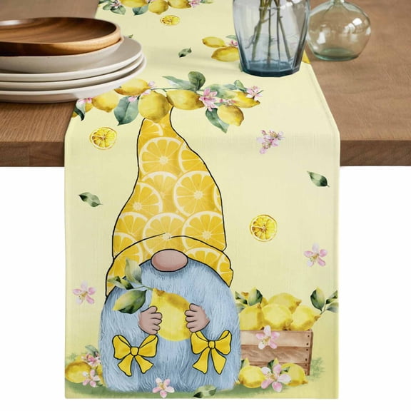 Table Runner 72 Inches Long for Kitchen Dining, Yellow Lemons Dresser Scarf Farmhouse, Dining Table Decorations for Wedding/Parties, Cute Gnomes Summer Fruits Rustic Flowers 13 x 72 In