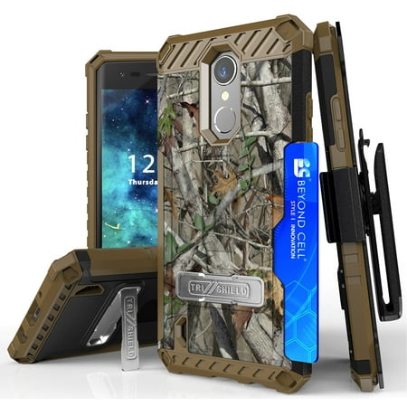 LG Zone 4 Case with Clip, Autumn Camo Tree Leaf Real Woods Cover and Belt Holster [Kickstand + Card Slot + Strap] for LG Zone 4, Risio 2, Risio 3, Rebel 2, Rebel