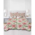 thumbnail image 2 of Full Size Quilt Bedding Set, Flowers Reversible Summer Quilt 3 Pieces, Pink Spring Floral Elegant Pastoral Rustic Lightweight Bedspreads Coverlets with 2 Pillow Shams for All Seasons, 2 of 5
