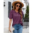 thumbnail image 5 of ZHENWEI Women Casual V-Neck Polo T-Shirts Loose Puff Short-Sleeve Tops Button Down Collared Tunic Blouse, 5 of 7