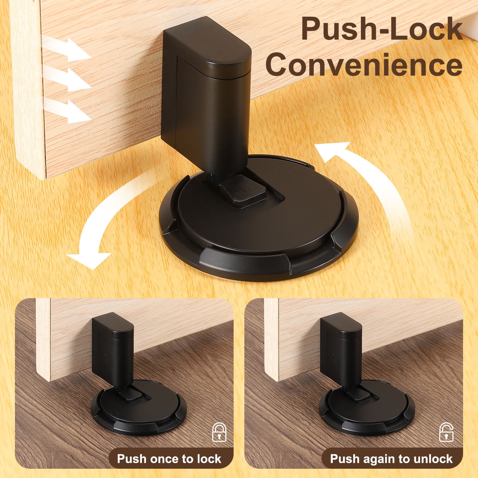 4Pcs Magnetic Door Stopper, Silent Magnetic Floor Door Stop with Adhesive, Black