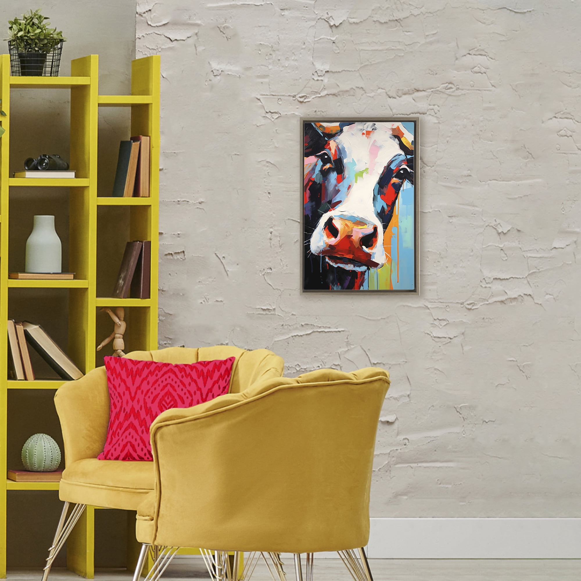 Stupell Industries Cow Of Many Colors Brown Framed Floater Canvas Wall Art, design by Creative Studio