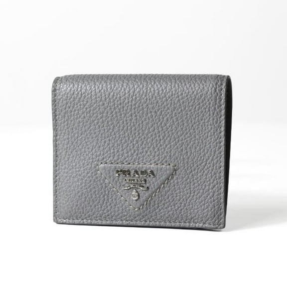 Prada Marmo Marble Grey Vitello Daino Leather Silver Triangle Logo Bifold Wallet