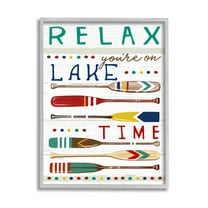 Stupell Industries Relax Lake Time Rustic Oars Graphic Art Gray Framed Art Print Wall Art, Design by Elizabeth Tyndall