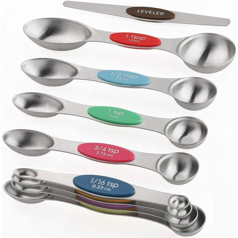 Magnetic Measuring Spoons Set of 9, Dual Sided Stainless Steel Measuring