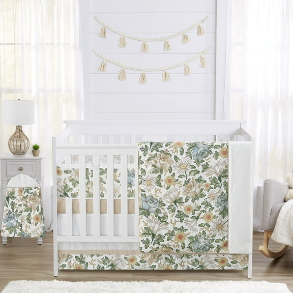 Sweet Jojo Designs Vintage Floral Blue and Yellow Girl Crib Bedding   BreathableBaby Breathable Mesh Liner