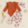 thumbnail image 5 of Generic Toddler Baby Girls Set Long Sleeve Pumpkin Print Pants + Headband 3 Set Fall Winter Clothes for Halloween Outfit （3-6 Months Red）, 5 of 9