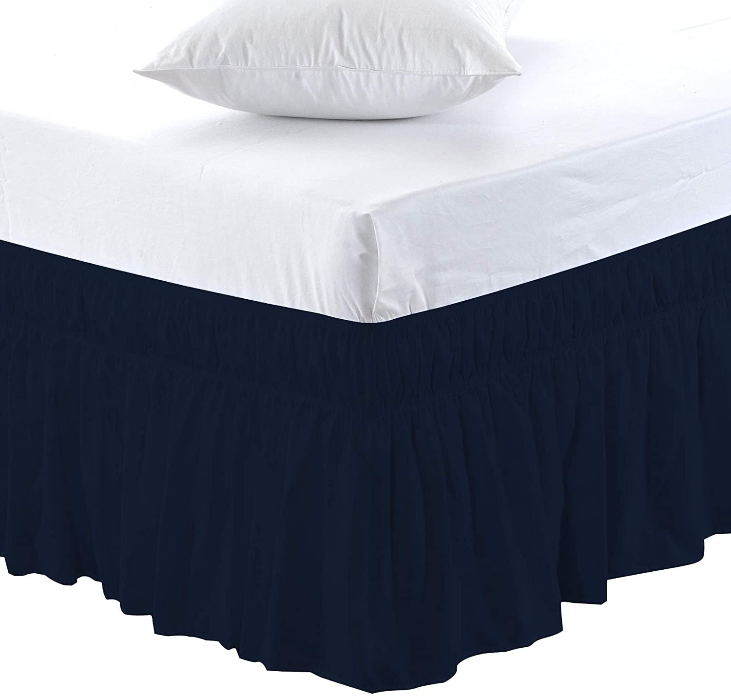 Twin Full Queen King Ship Wrap Around Bed Skirt Elastic Dust Ruffle 15'' Drop US 