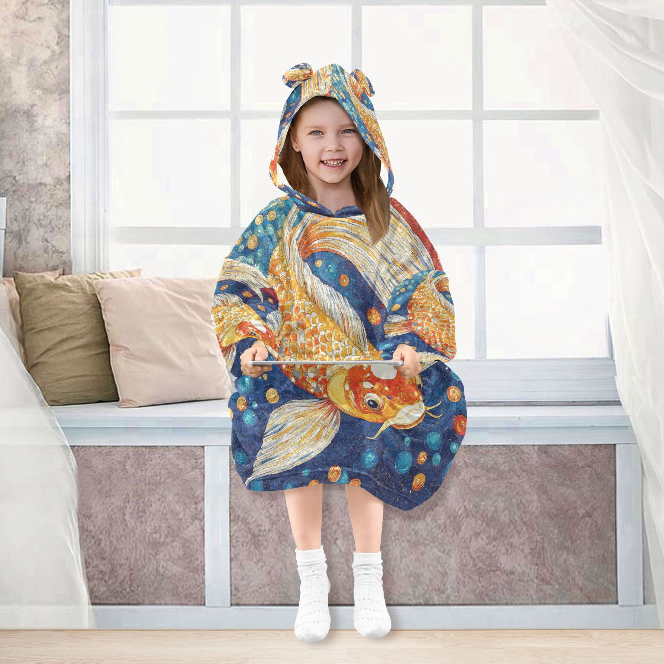YAZAOO Kids Wearable Blanket Hoodie Warm and Cozy Radiant Koi Flannel Sweatshirt