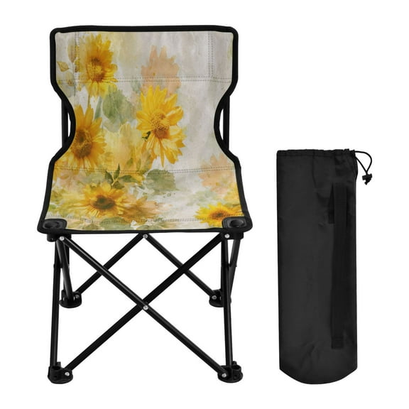 Folding Chair Camping Chair For Camping Picnicking Outdoor Beach and Travel Whimsical Watercolor Sunflowers