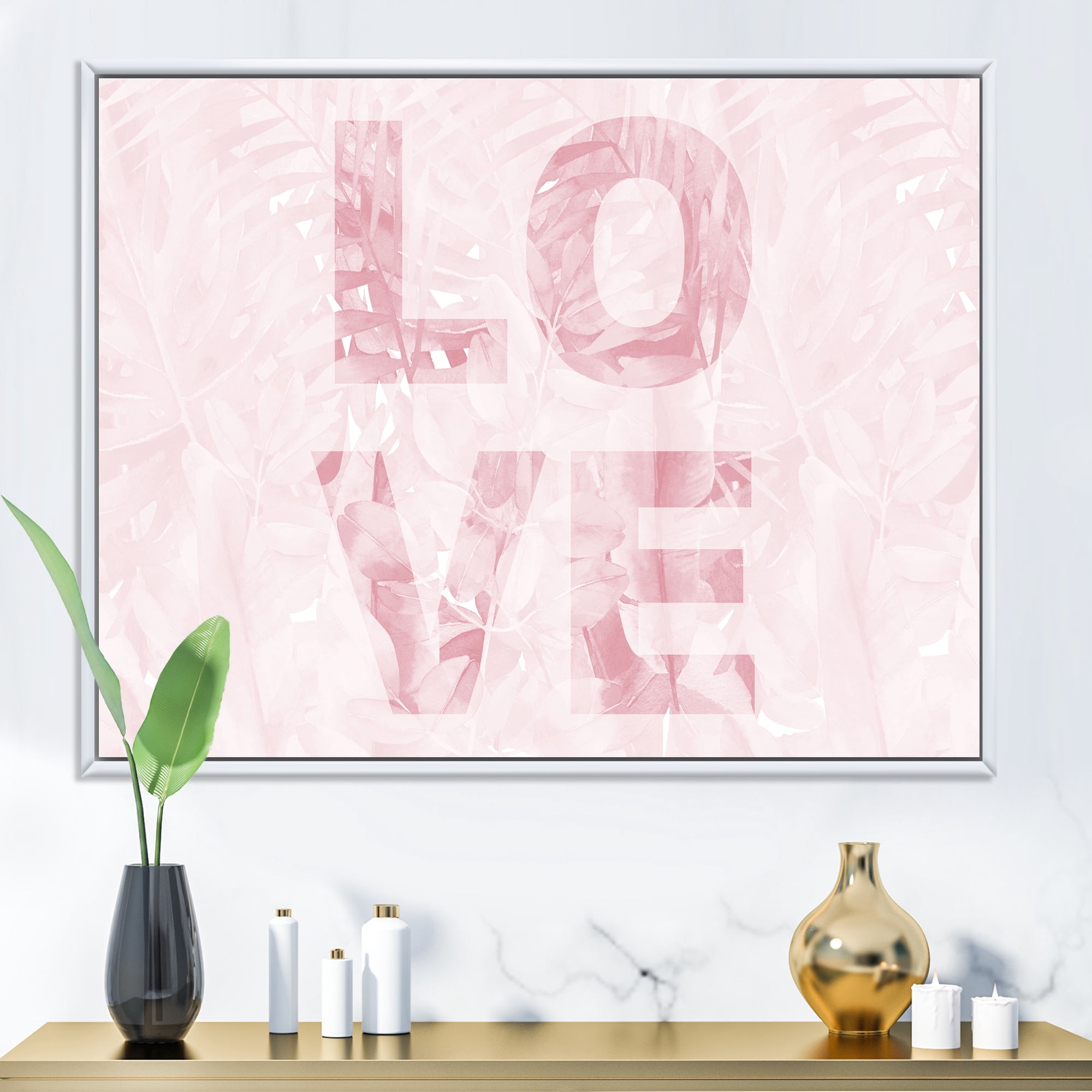 Designart 'Pink Pastel Love Abstract ' Shabby Chic Framed Canvas Wall Art Print