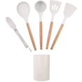 thumbnail image 1 of Ensemble de Cuisson en silicone Beige de 5 Pcs - Batterie de Cuisine Antiadhésive et Résistante à la Chaleur - Batterie de Cuisine avec Poignée en Bois - avec Contenant de Rangement, 1 of 5