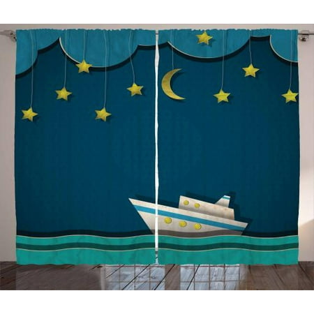 Vintage Boat Curtains 2 Panels Set Moon And Stars In The Sky