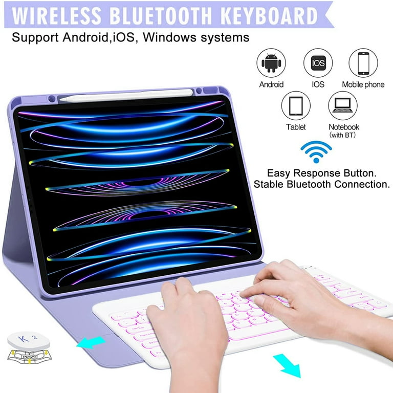iPad Keyboard Case for iPad Pro 12.9” 2022/2021/2020 (6th/5th/4th Gen), Built-in Pencil Charging Holder 7-Color Backlit Wireless BT Magnetic Keyboard iPad Keyboard Case for iPad Pro 12.9” 2022/2021/2020 (6th/5th/4th Gen), Built-in Pencil Charging Holder 7-Color Backlit Wireless BT Magnetic Keyboard