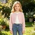 thumbnail image 5 of WQNVRNR Girls Button Cardigan- Long Sleeve Lightweight Fashion Cute Fall Casual Tops Pink Size 3, 5 of 7