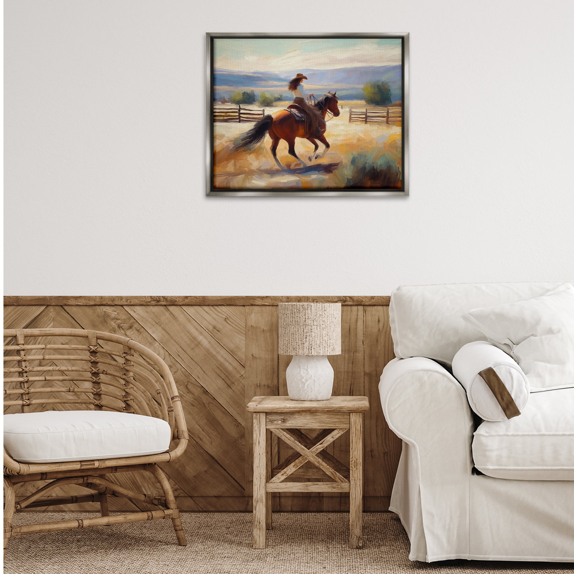Stupell Industries Ride Like The Wind Landscape Painting Gray Floater Framed Canvas Art Print Wall Art, 31 x 25