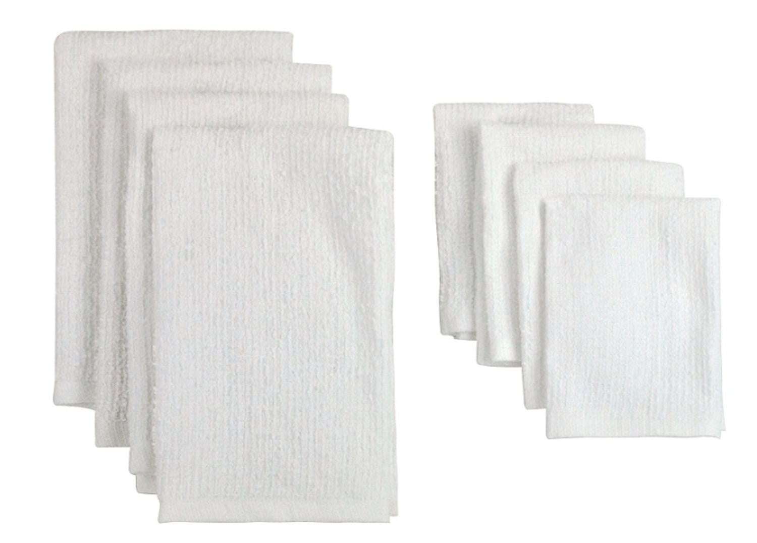 Pack of 8 Solid White Dish Towel and Wash Cloth Kitchen Accessory Set