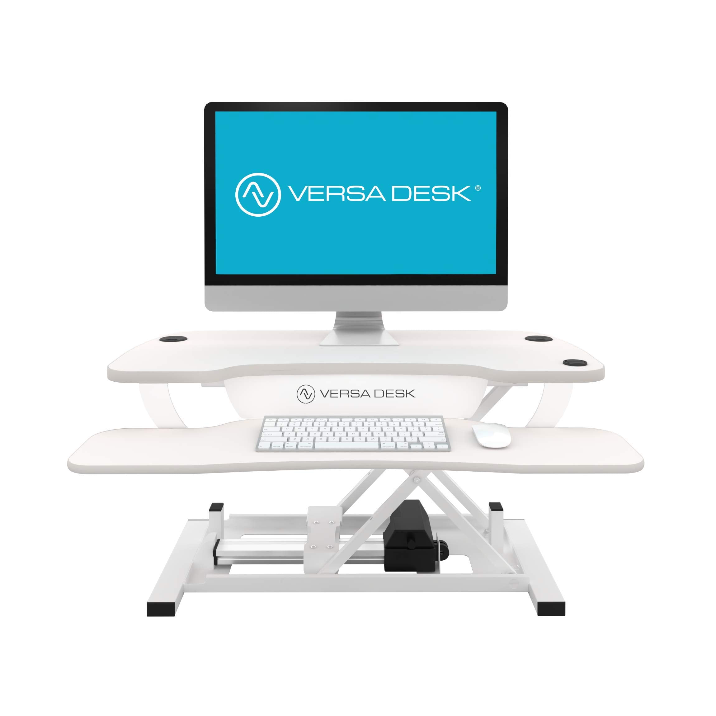 VERSADESK Power Pro Electric Height Adjustable Desk Riser – Sit to Stand Desktop Converter with Keyboard + Mouse Tray, Steel Frame | 36" x 24" (White)