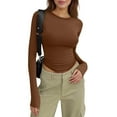 thumbnail image 2 of Womens Long Sleeve Crewneck T Shirts Fall Fashion 2026 Basic Crop Tops Going Out Outfits Y2k Clothes Coffee XL, 2 of 5