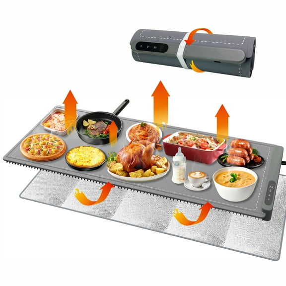 Food Warming Mat Extra Large - Graphene Fast Full Surface Heating, Silicone Electric Heating Tray, Plateful Food Warming Mat, Food Warmers For Parties Buffet, Events And Home Dinners , 36"x16"