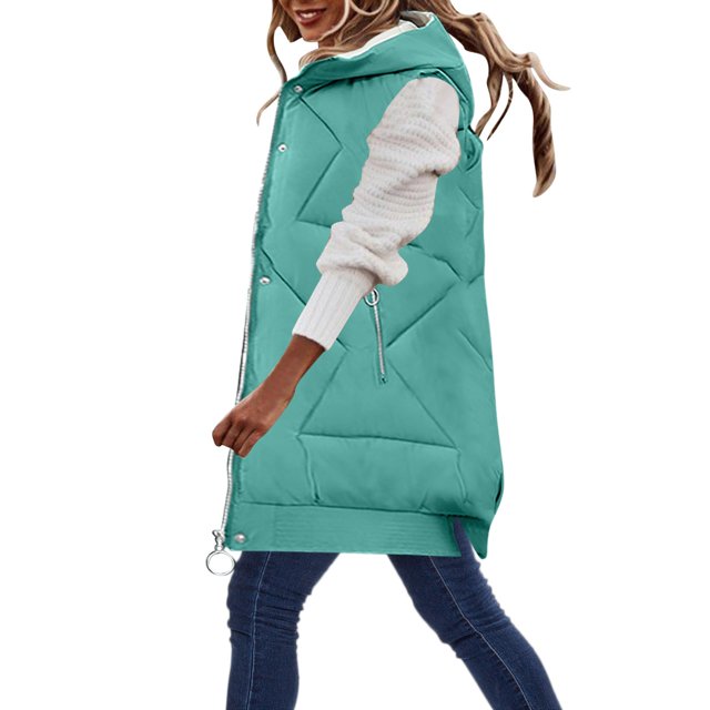Gibobby Chaleco largo acolchado para mujer, Chalecos casuales para mujer, chaleco largo y suave de longitud media, chaquetas de algodón de invierno, ligeras(Verde,XG)