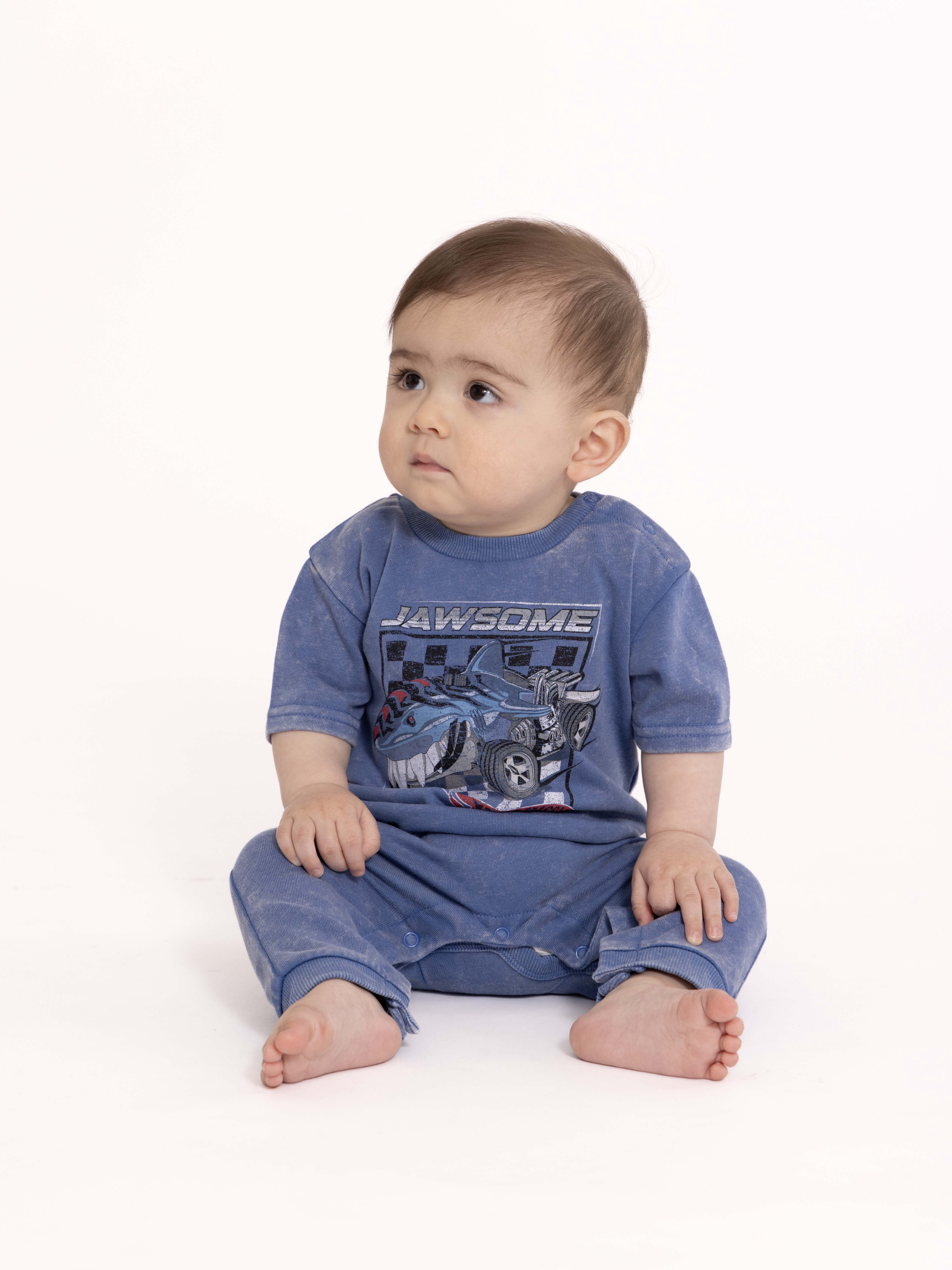 Hot Wheels Baby Boy Graphic Mineral Washed Romper , Sizes 0/3 Months -24 Months