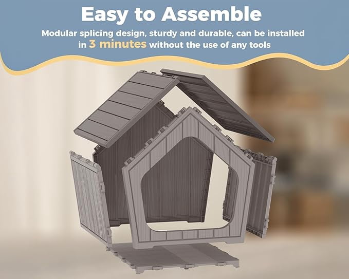 YOSADIER Dog House Indoor Outdoor Durable Resin Material Houses for Dogs Outside Weatherproof Cozy Small Dog Houses Pet Shelter for Patio, Porch, Living Room-Brown