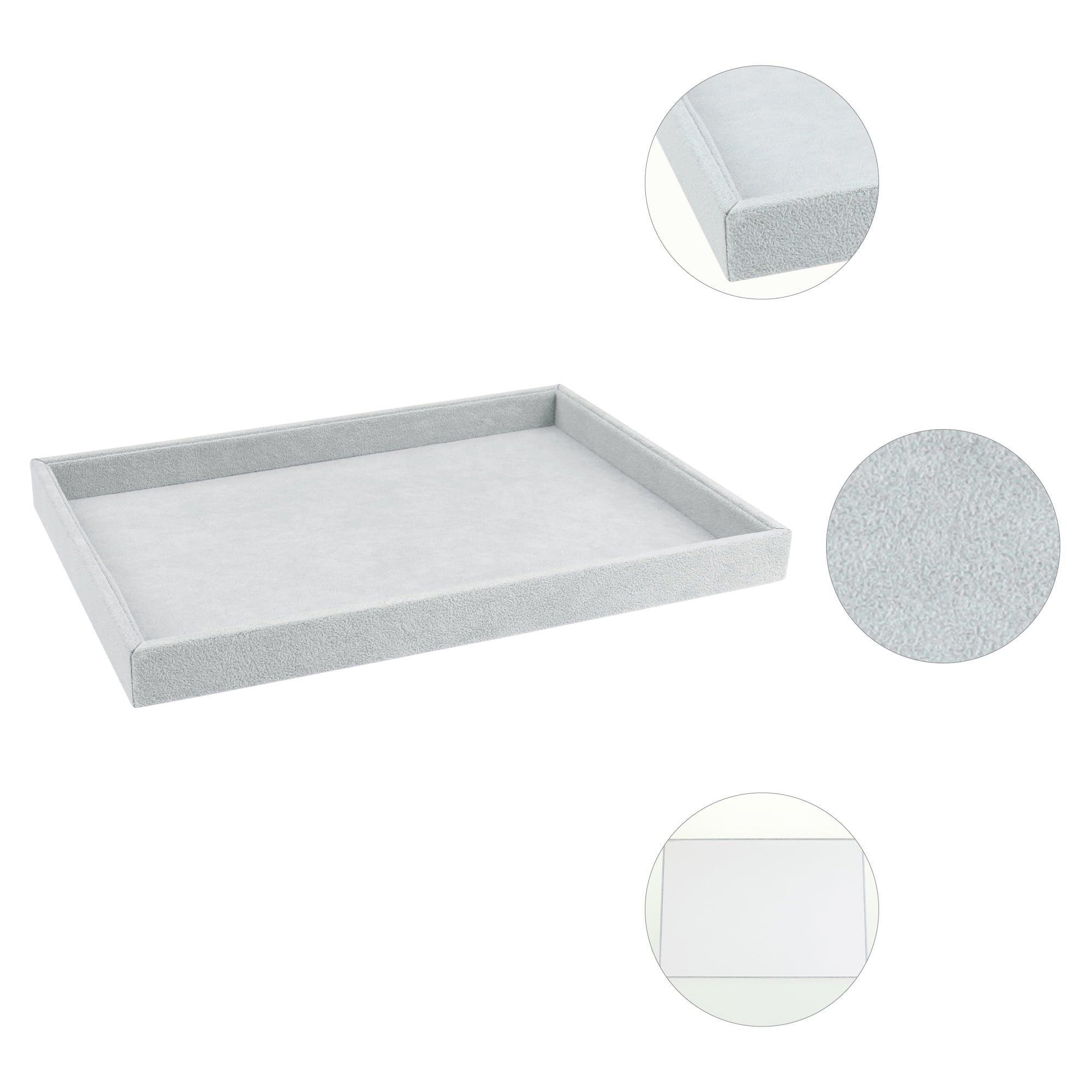 Unique Bargains Velvet Jewelry Boxes Holder Organizer Trays with Removable Dividers Gray Flat Tray