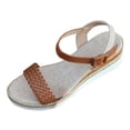 thumbnail image 3 of Rokment Women's Woven Braided Leather Wedge Dressy Sandals Beach Trendy Casual Open Toe Espadrilles Platform Chunky High Heels Comfortable Ankle Strap Walking Summer Shoes for Woman Brown Size 7, 3 of 9