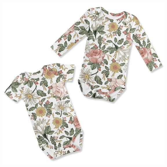 Sweet Jojo Designs Vintage Floral Pink Yellow and Green 0-6M Baby Clothes Bodysuits
