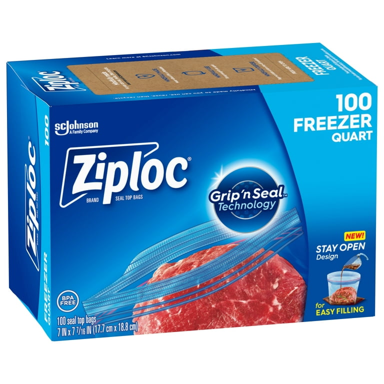Ziploc® Brand Freezer Bags with New Stay Open Design, Quart, 100 Count,  Patented Stand-up Bottom, Easy to Fill Freezer Bag, Unloc a Free Set of  Hands in the Kitchen, Microwave Safe, BPA