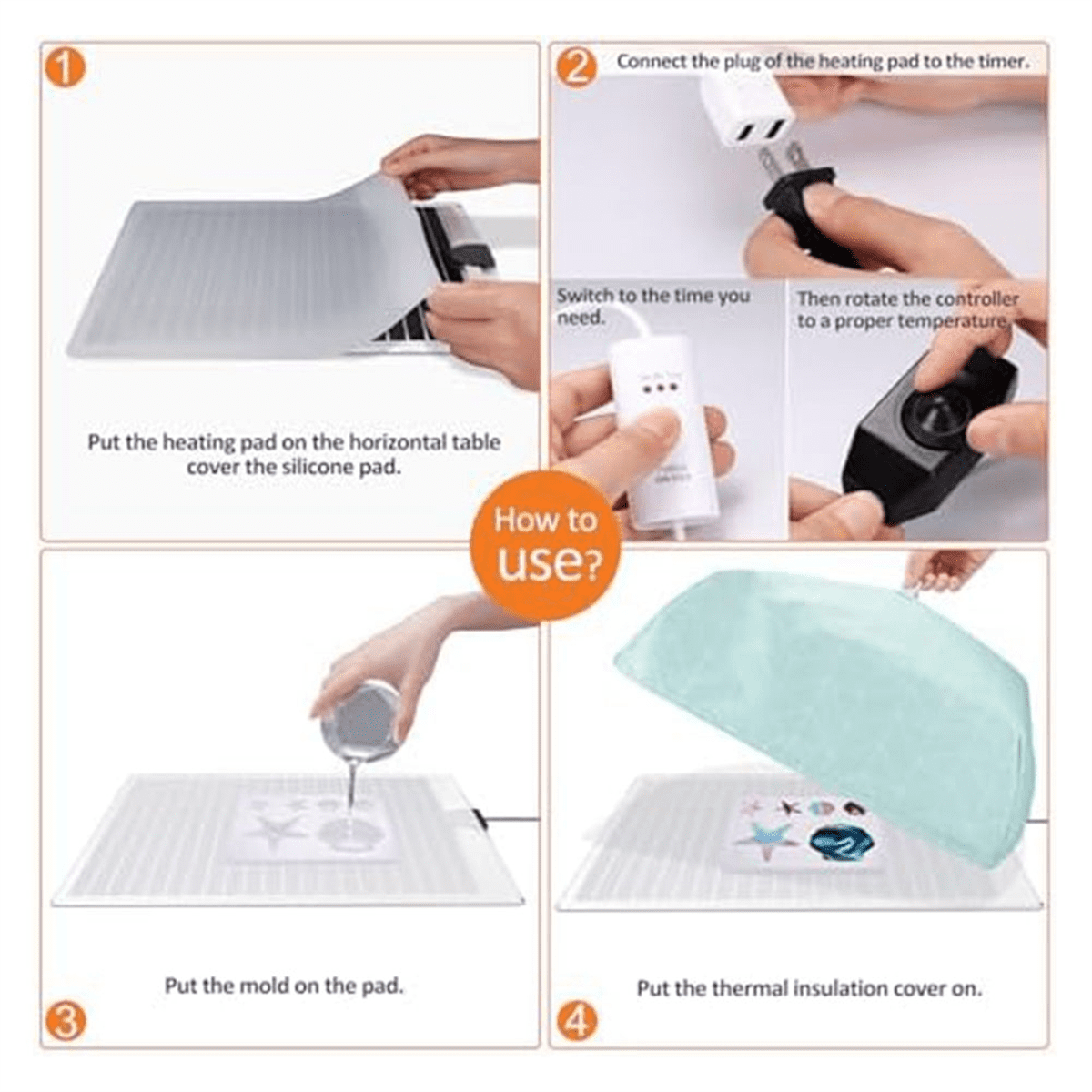 Resin Heating Pad, Resin Mold Heating Pad Kit, Silicone Pad Mold with Timer Cover, Suitable for Beginners US Plug