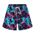 thumbnail image 4 of felwors Women's Palm Tree Print Shorts Elastic Drawstring Waist Summer Beach Vacation Casual Shorts with Pockets (Blue, S), 4 of 5