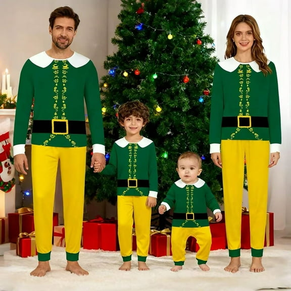 Christmas Family Pjs Comfy Elf Christmas Pajamas Holiday Long Sleeve Crew Neck Sleepwear Mommy and Me Christmas Pajamas