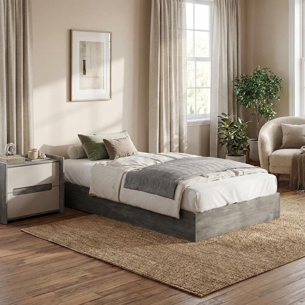 CazToi Twin-XL Size Wood Platform Bed Frame No Headboard Design with Wood Slat Support No Box Spring Needed