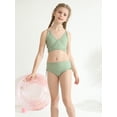 thumbnail image 4 of BULLPIANO Girls Swimsuit 3 Piece Tropical Floral Print Bikini Set Criss Cross Bathing Suit with Drawstring Quick Dry Cover Up Skirt 9-16Y, 4 of 9