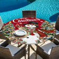 thumbnail image 6 of Red Christmas Snowman Round Tablecloth, Fitted Table Cover with Elastic for 36"-44" Round Tables, Xmas Tree Snowflake Botanical Table Cloth Outdoor Indoor Dinning Party Waterproof Tablecloths, 6 of 7