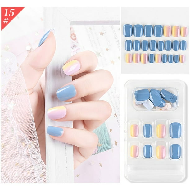 Maynos 24pcs Set Fake Nails European Rainbow Ballerina Full Nail Art Tips Artificial Detachable False Nails Walmart Com Walmart Com