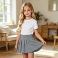thumbnail image 4 of lnmuld Solid Ribbed Elastic Waist Gathered Swing Mini Skort Preppy Back to School Mix Match Outfit for Girls Grey,11-12 Years, 4 of 6