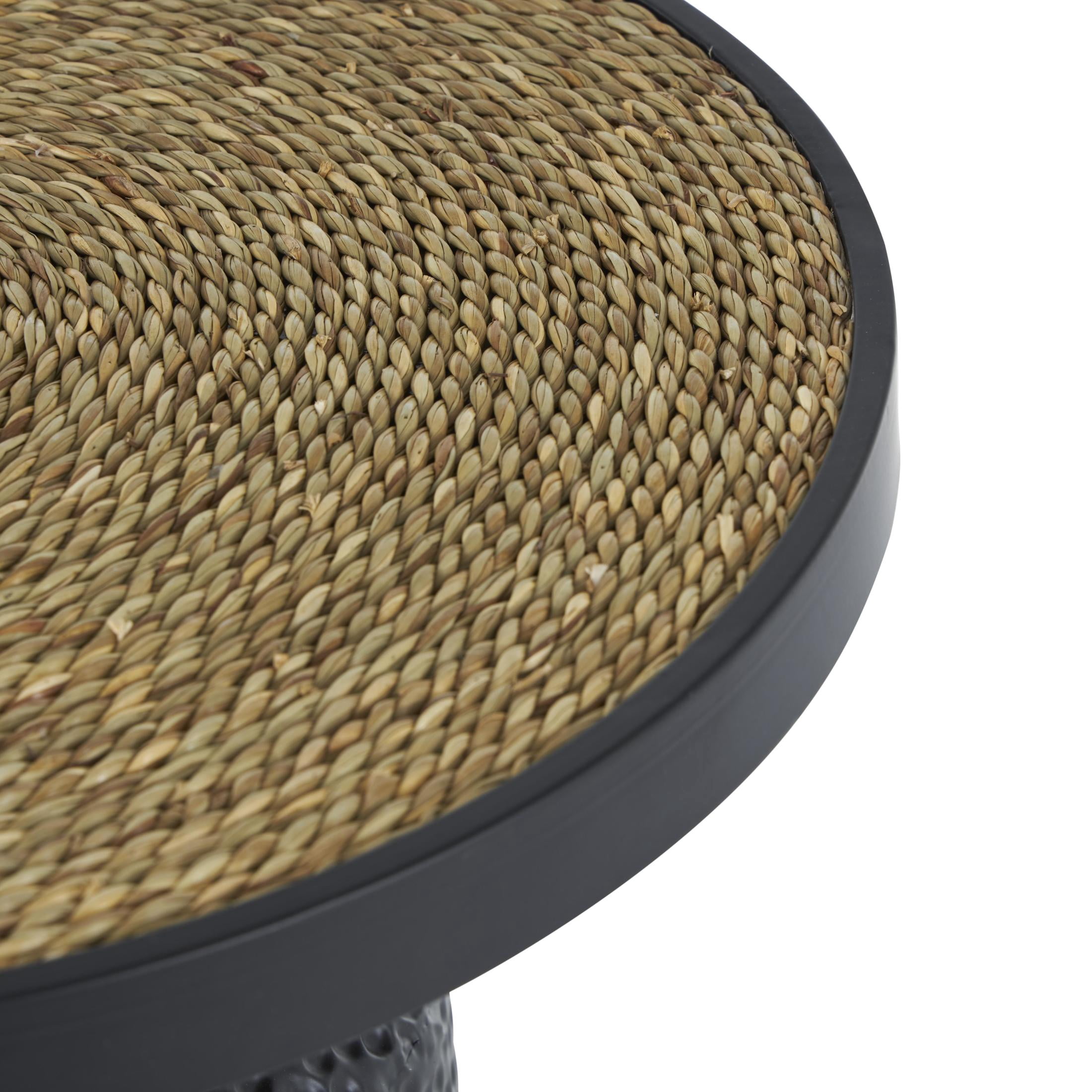 DecMode 16" x 22" Black Metal Handmade Accent Table with Rope Tabletop, 1-Piece