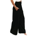 thumbnail image 3 of Frontwalk Womens Casual Loose Pants Palazzo Cotton Linen Pants Wide Leg Summer Pants with Pockets Black 2XL, 3 of 4