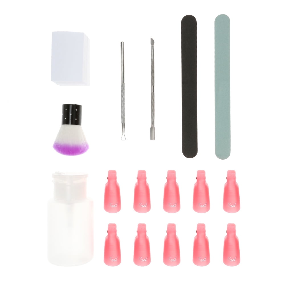 Gel Nail Polish Remover Kit With Wipe Cotton Pads 10 Pcs Nail Clips Caps 2 Pcs Nail File Triangle Cuticle Pusher And Cutter Set Nail Brush Push Down Pump Dispenser Bottle Walmart Canada