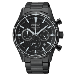 Seiko Men s Sportura Solar Chronograph Stainless Steel Case and Bracelet Black Dial Black Watch SSC373 Walmart