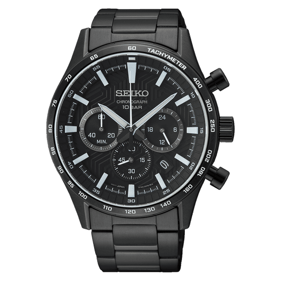 Seiko Essentials Men's Black IP Stainless Quartz Chronograph Watch SSB415