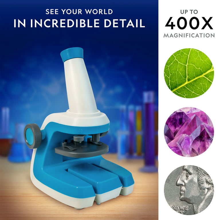 NATIONAL GEOGRAPHIC Easy-to-Use Kids Microscope - Up to 400x Zoom, Blank  and Prepared Slides, Rock & Mineral Specimens for Unisex Children (Ages 6  to