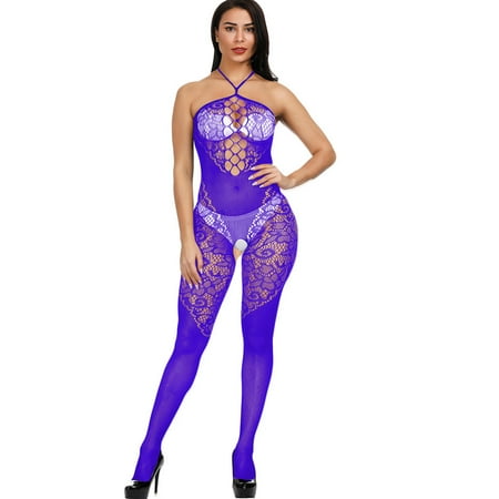 

ZMHEGW Womens Lingerie Halter Fishnet Bodystocking Underwear Nightwear Chemises Bodysuits Garter