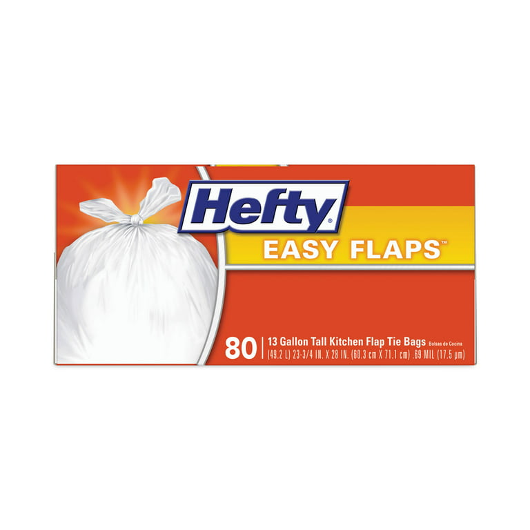 PCT Hefty Easy Flaps Tall-Kitchen Trash Bags, White, 13 Gal - 6 Boxes, 80 count each